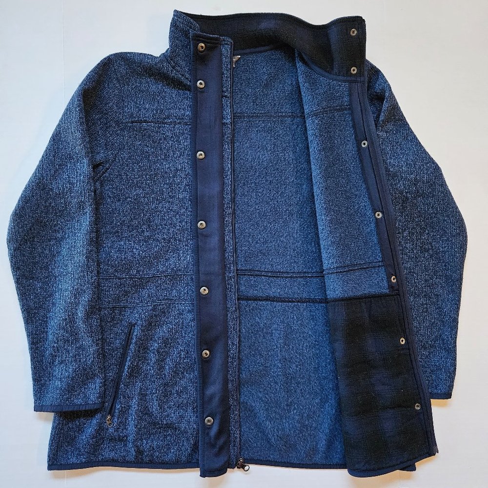 Eddie Bauer Blue Poly Knit Jacket, Zip & Snap, Plaid Flannel detail, Women's XL